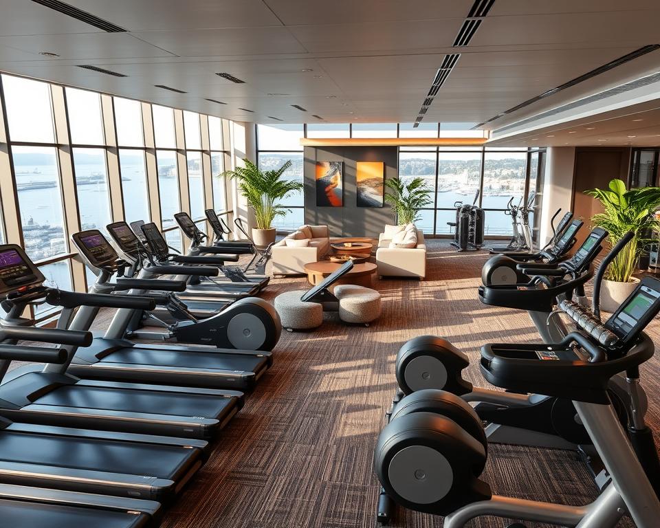 Fitnesscenter und Zimmerausstattung